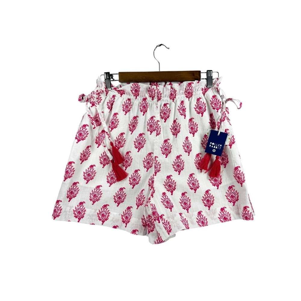 Roller Rabbit Pink Floral Tassel Shorts XS Boho Beach Lined Pull On